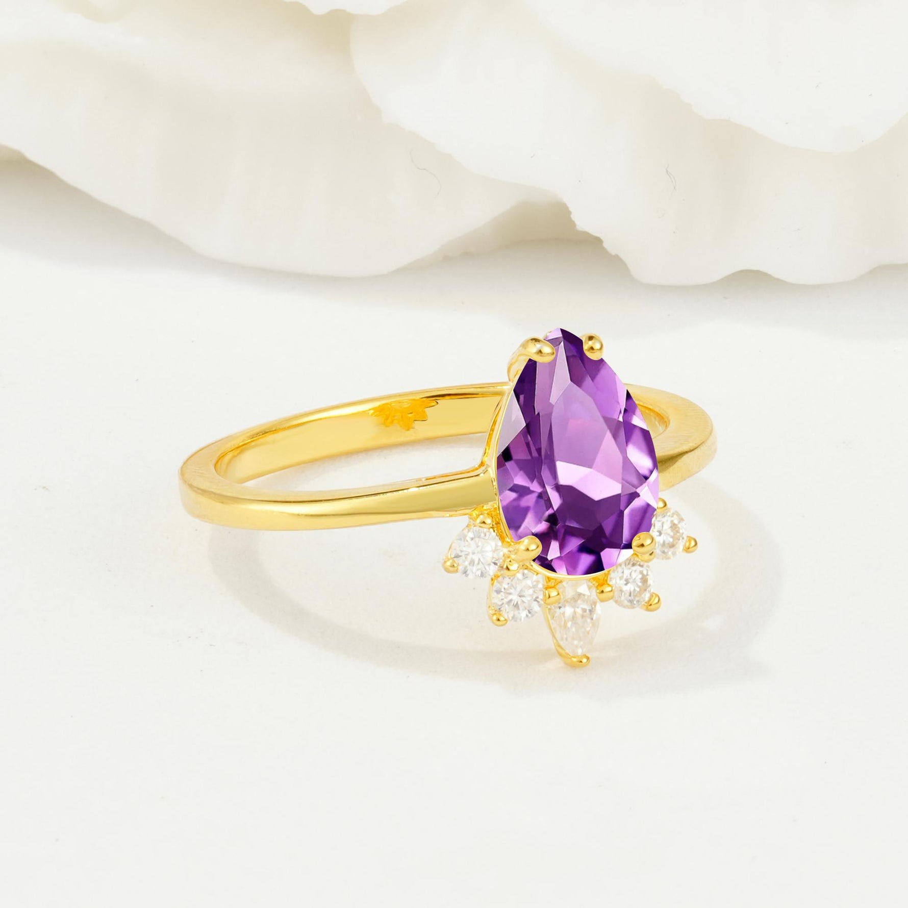 Pear Cut Amethyst Crown Engagement Ring with Accent Stones - Additional view