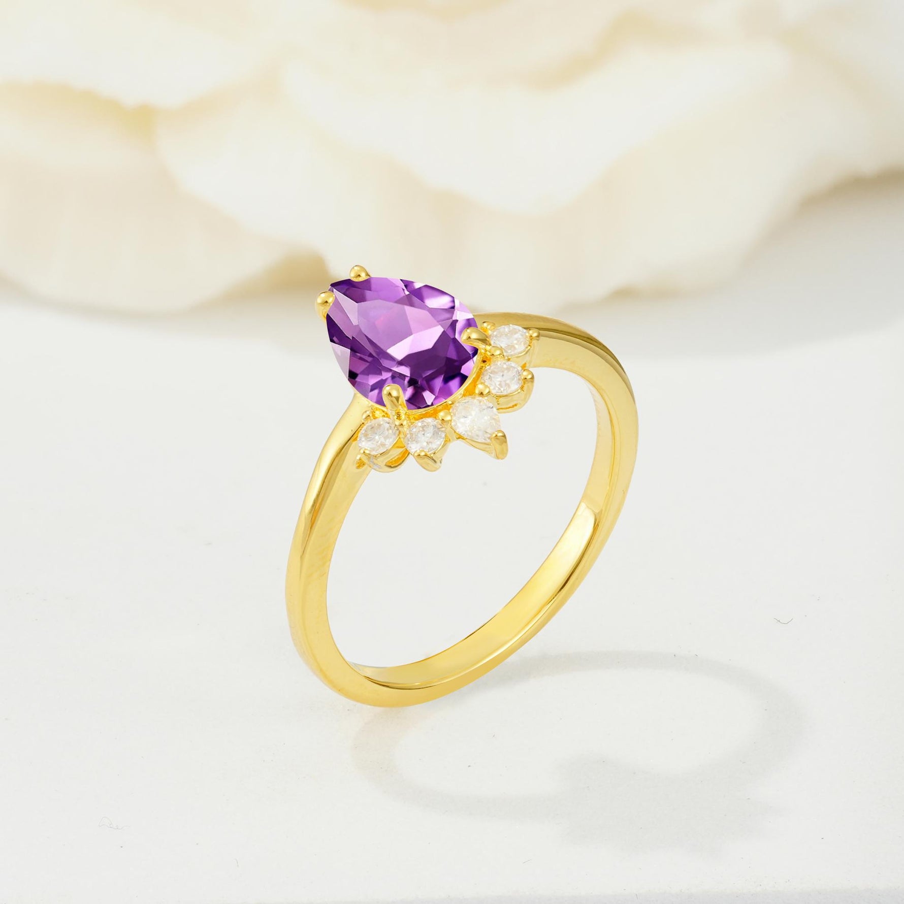 Pear Cut Amethyst Crown Engagement Ring with Accent Stones - Additional view