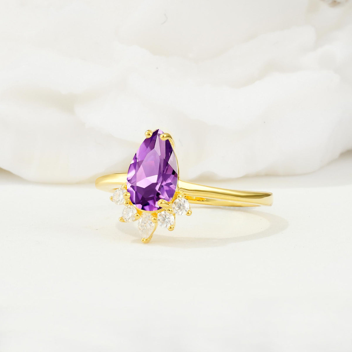 Pear Cut Amethyst Crown Engagement Ring with Accent Stones - Additional view