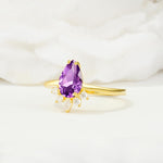 Pear Cut Amethyst Crown Engagement Ring with Accent Stones - Additional view
