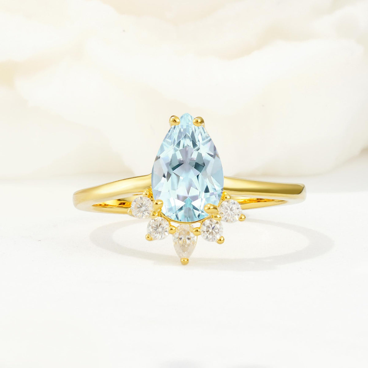 Pear Cut Aquamarine Crown Engagement Ring with Accent Stones - Additional view