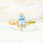 Pear Cut Aquamarine Crown Engagement Ring with Accent Stones - Additional view