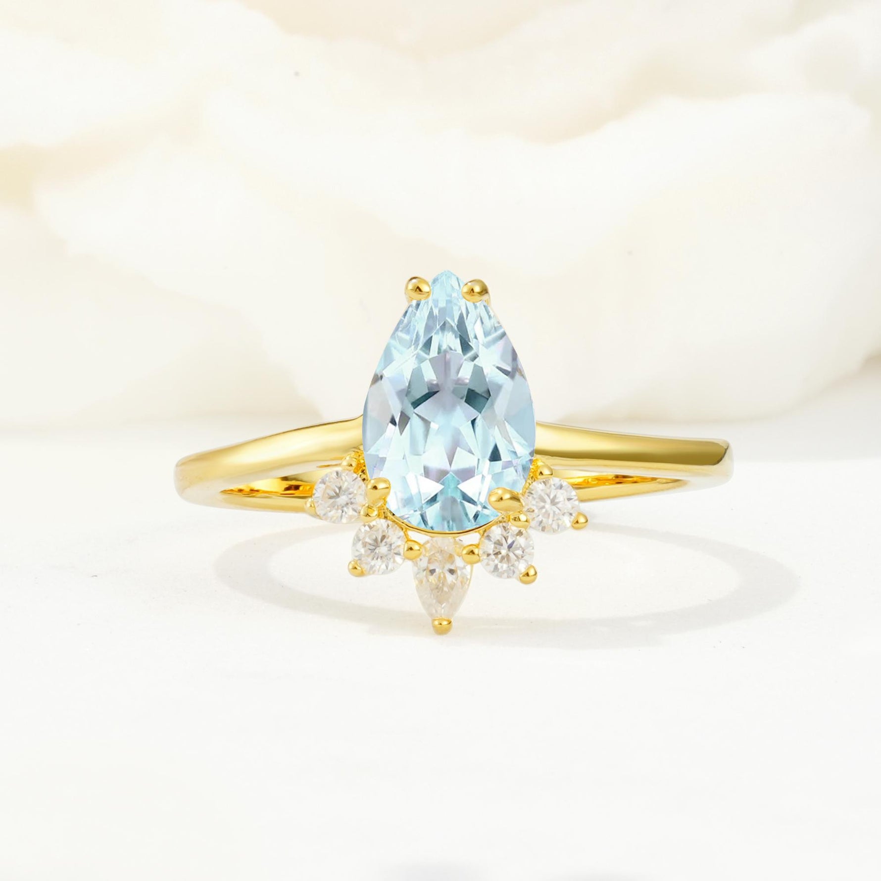 Pear Cut Aquamarine Crown Engagement Ring with Accent Stones - Additional view