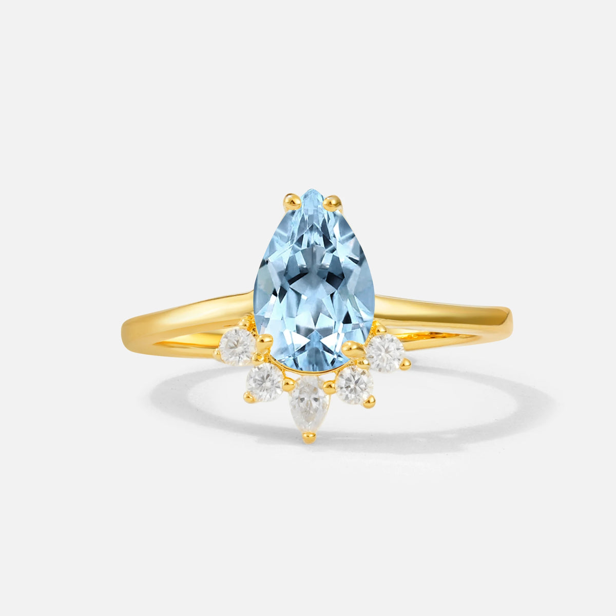 Pear Cut Aquamarine Crown Engagement Ring with Accent Stones