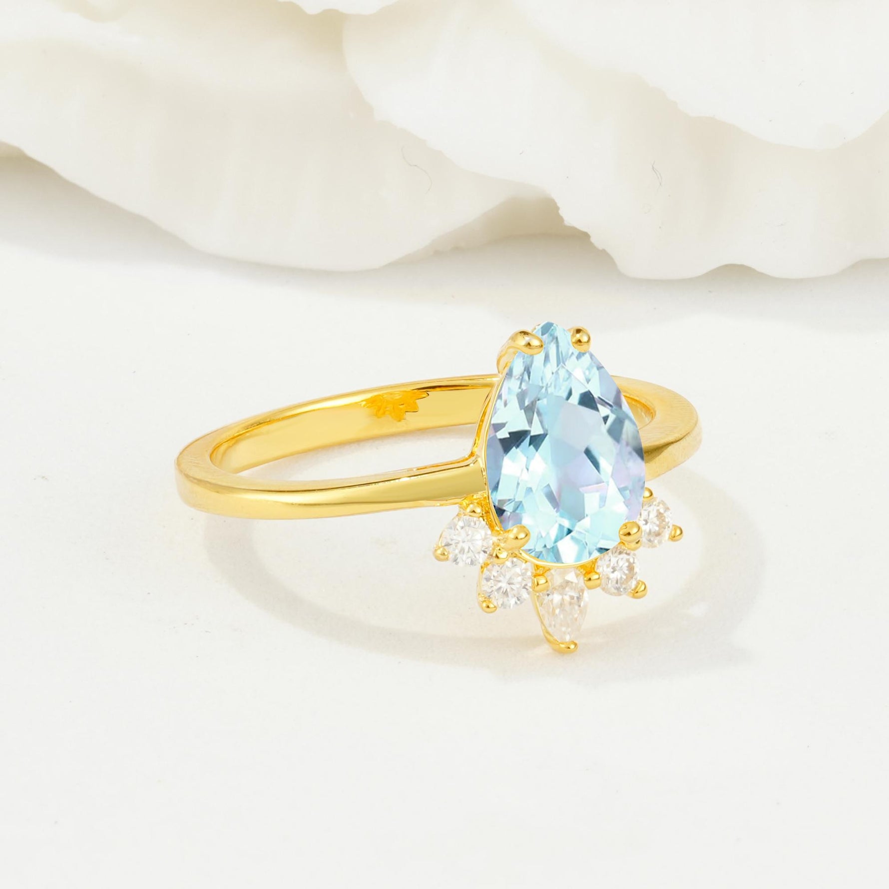 Pear Cut Aquamarine Crown Engagement Ring with Accent Stones - Additional view