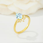 Pear Cut Aquamarine Crown Engagement Ring with Accent Stones - Additional view