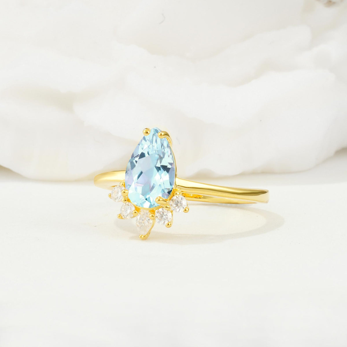 Pear Cut Aquamarine Crown Engagement Ring with Accent Stones - Additional view