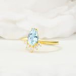Pear Cut Aquamarine Crown Engagement Ring with Accent Stones - Additional view