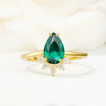Pear Cut Emerald Crown Engagement Ring with Accent Stones - Additional view