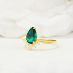 Pear Cut Emerald Crown Engagement Ring with Accent Stones - Additional view