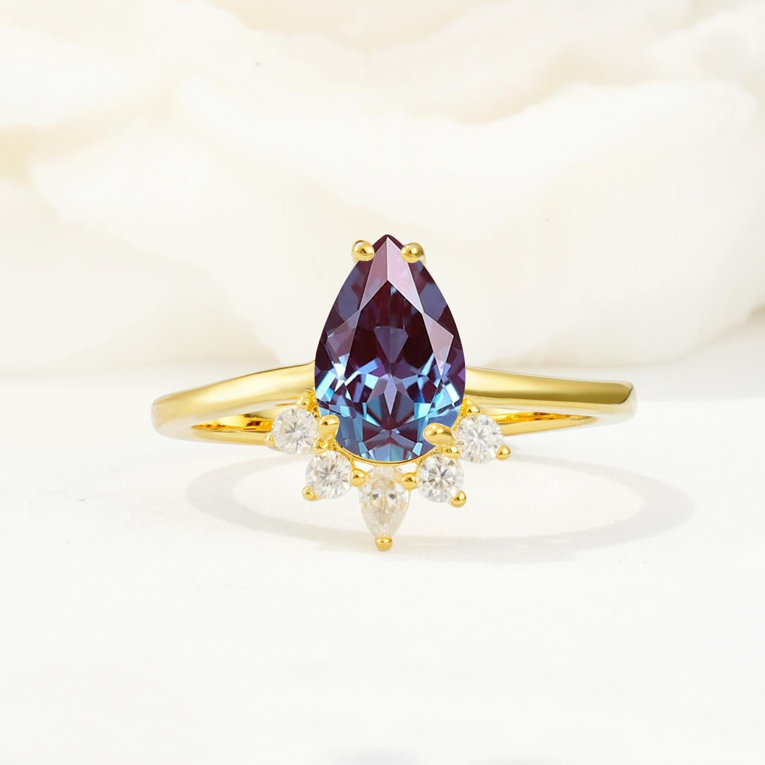 Pear Cut Alexandrite Crown Engagement Ring with Accent Stones - Additional view