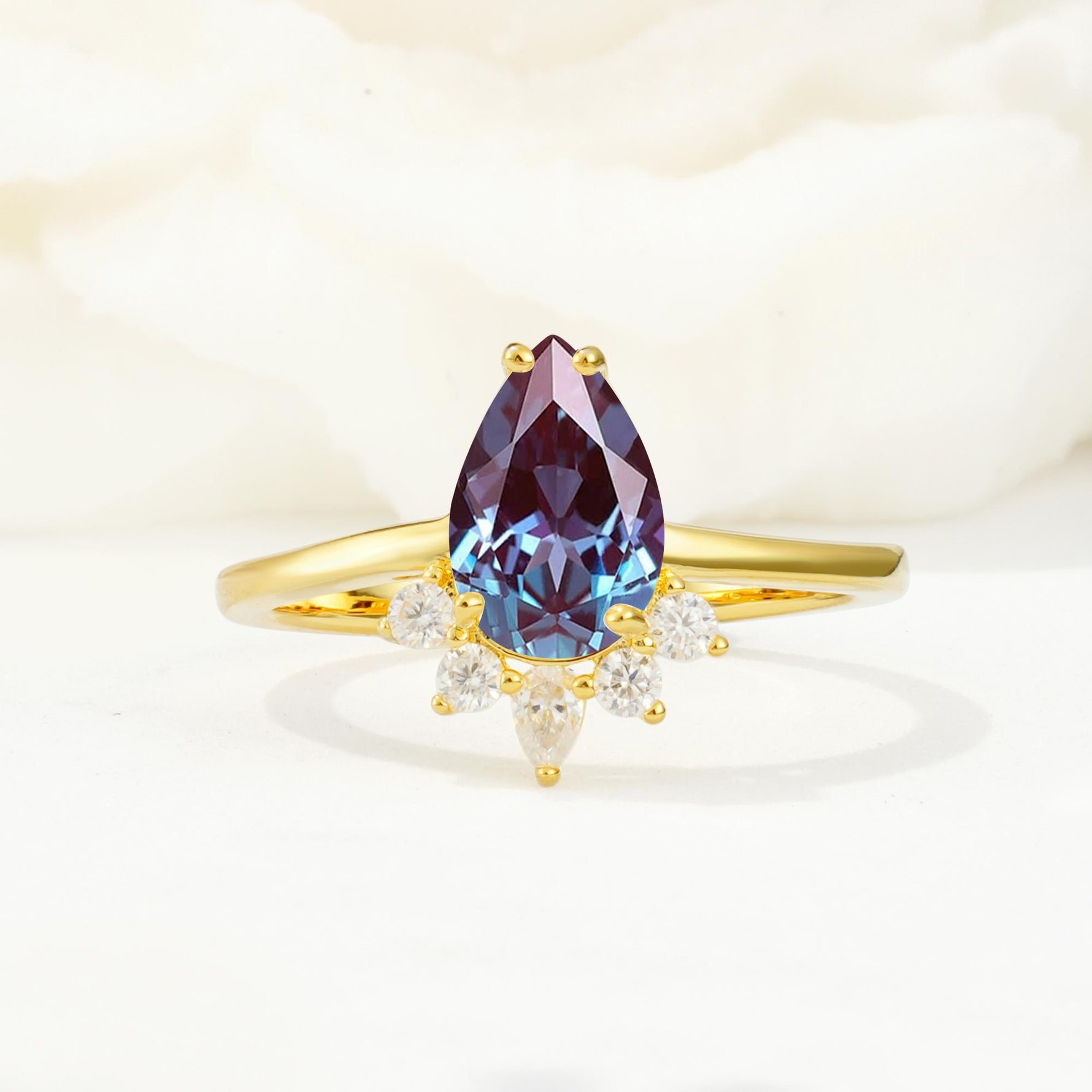 Pear Cut Alexandrite Crown Engagement Ring with Accent Stones - Additional view