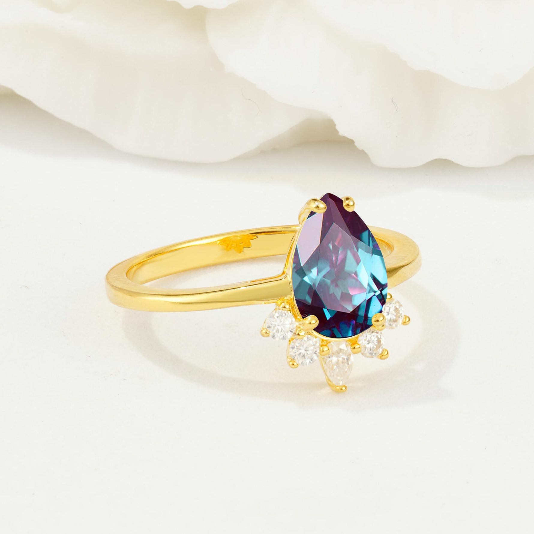 Pear Cut Alexandrite Crown Engagement Ring with Accent Stones - Additional view