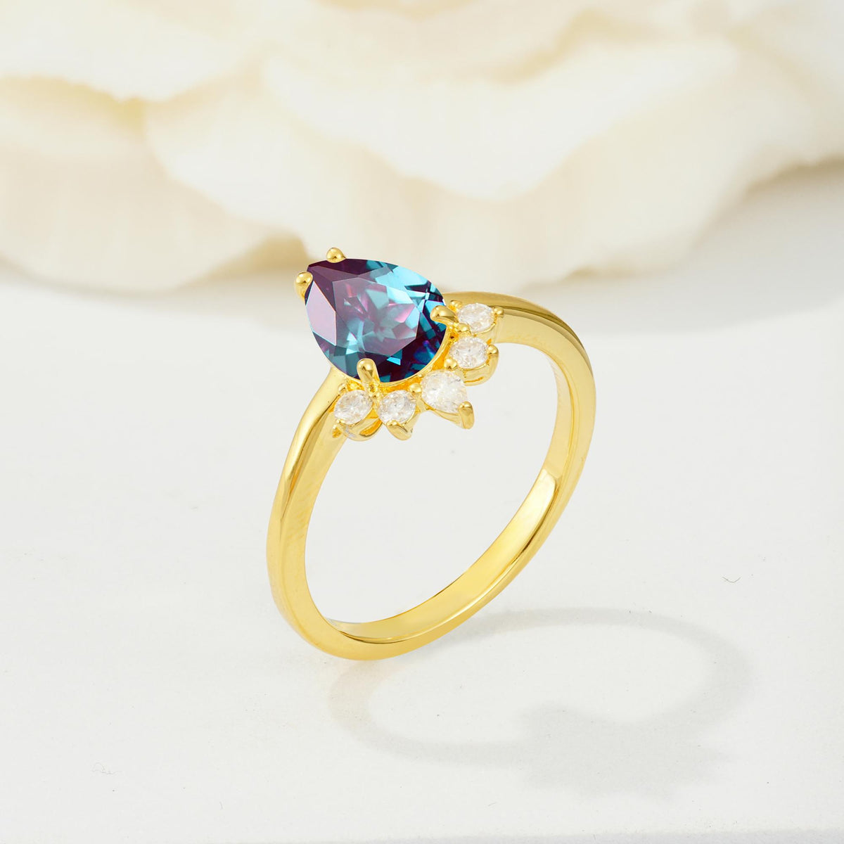 Pear Cut Alexandrite Crown Engagement Ring with Accent Stones - Additional view