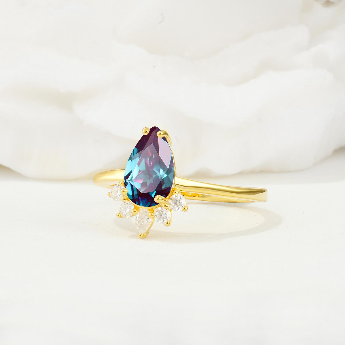 Pear Cut Alexandrite Crown Engagement Ring with Accent Stones - Additional view