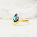 Pear Cut Alexandrite Crown Engagement Ring with Accent Stones - Additional view