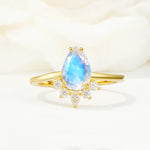 Pear Cut Moonstone Crown Engagement Ring with Accent Stones - Additional view