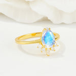 Pear Cut Moonstone Crown Engagement Ring with Accent Stones - Additional view