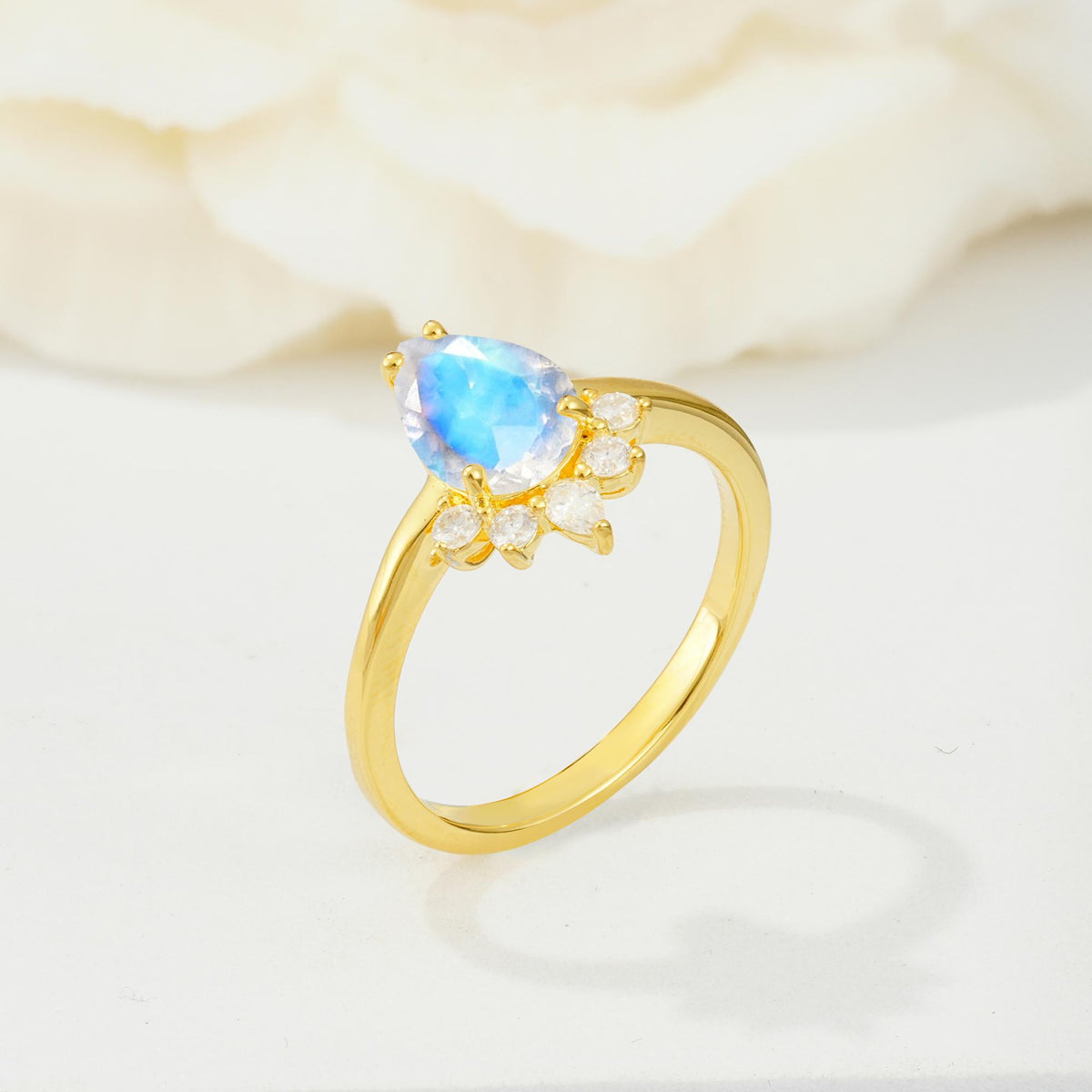 Pear Cut Moonstone Crown Engagement Ring with Accent Stones - Additional view