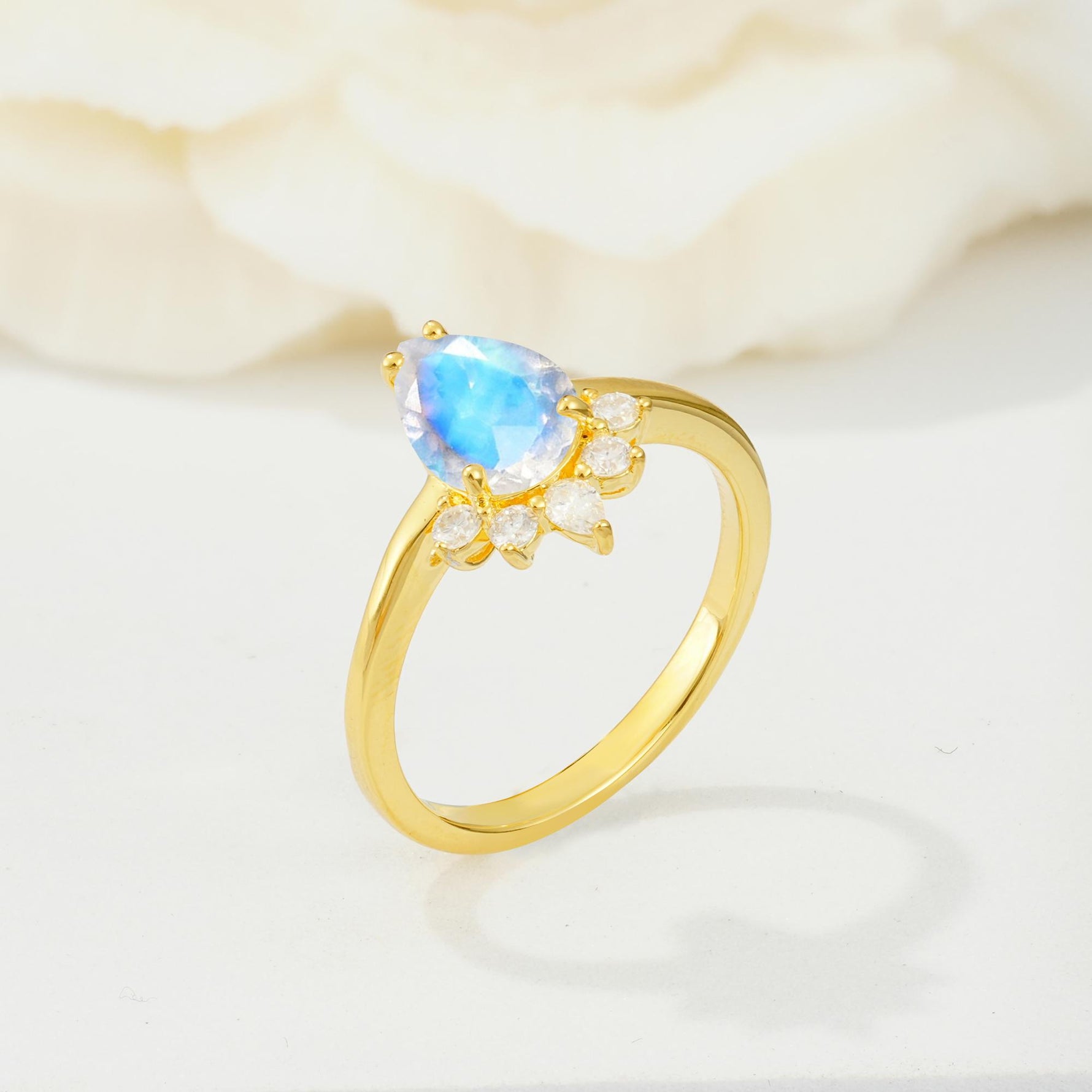 Pear Cut Moonstone Crown Engagement Ring with Accent Stones - Additional view