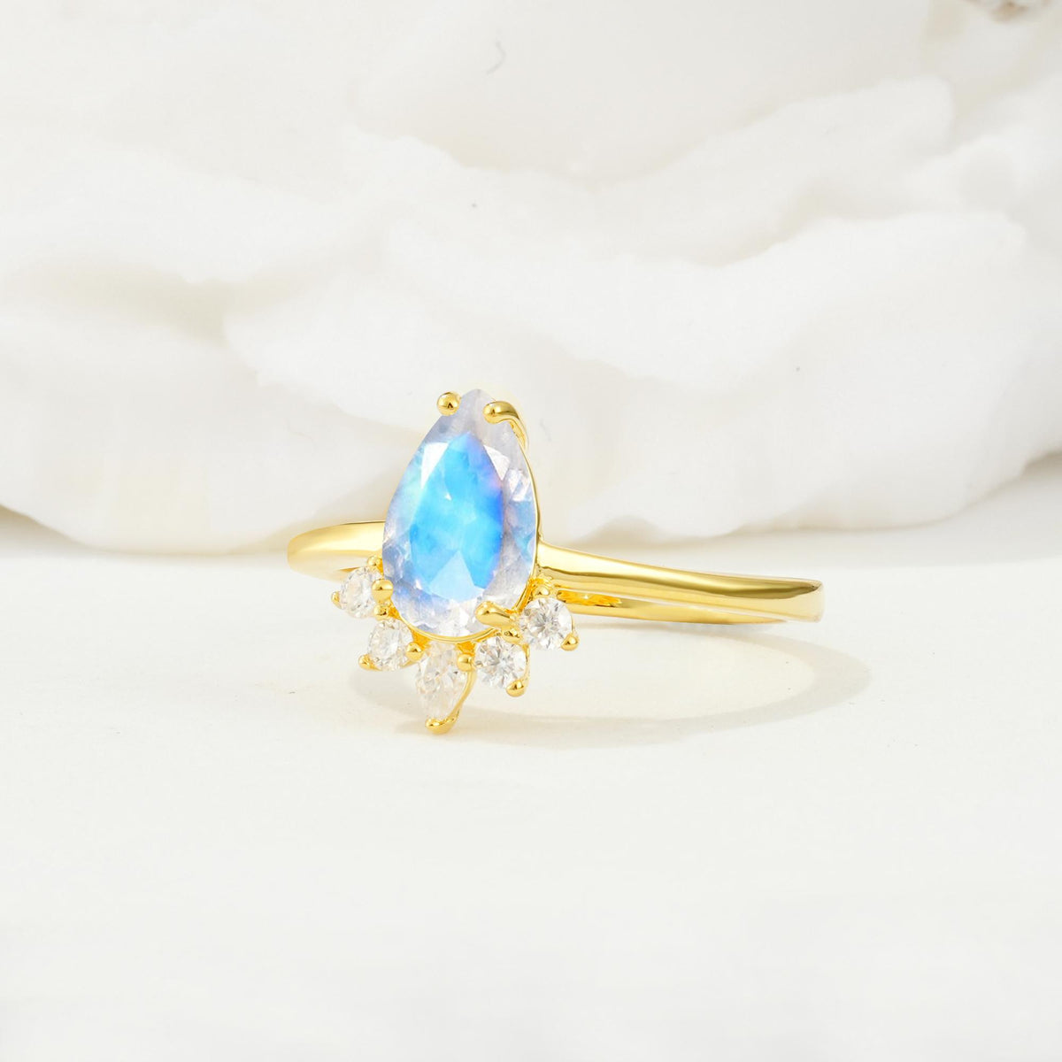 Pear Cut Moonstone Crown Engagement Ring with Accent Stones - Additional view
