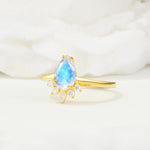 Pear Cut Moonstone Crown Engagement Ring with Accent Stones - Additional view