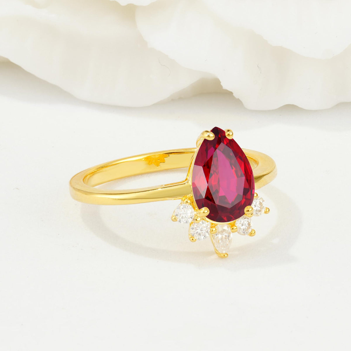 Pear Cut Ruby Crown Engagement Ring with Accent Stones - Additional view