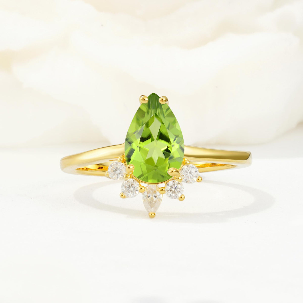 Pear Cut Peridot Crown Engagement Ring with Accent Stones - Additional view