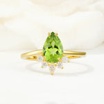 Pear Cut Peridot Crown Engagement Ring with Accent Stones - Additional view