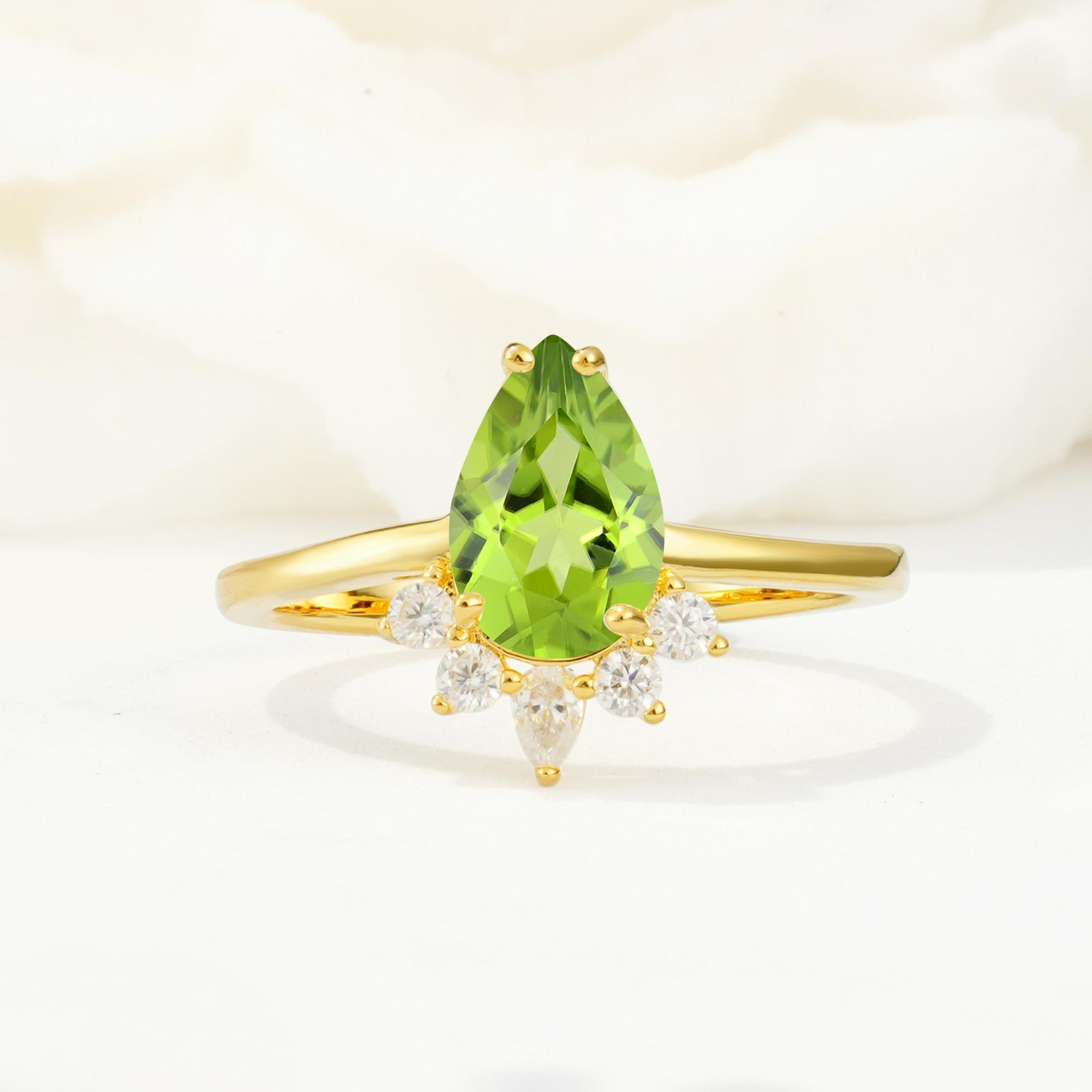 Pear Cut Peridot Crown Engagement Ring with Accent Stones - Additional view