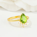 Pear Cut Peridot Crown Engagement Ring with Accent Stones - Additional view
