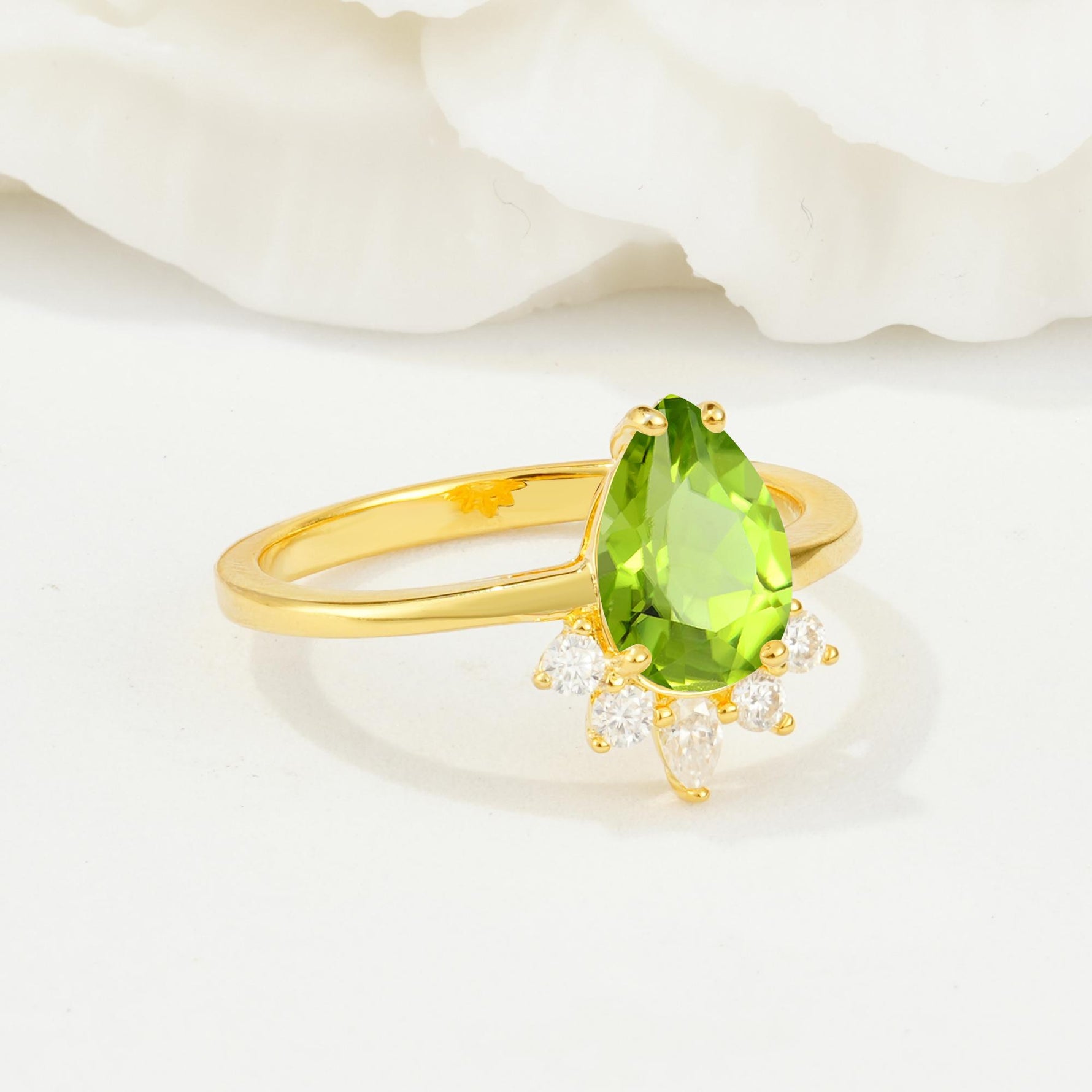 Pear Cut Peridot Crown Engagement Ring with Accent Stones - Additional view