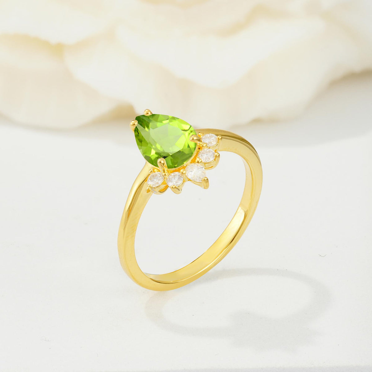 Pear Cut Peridot Crown Engagement Ring with Accent Stones - Additional view