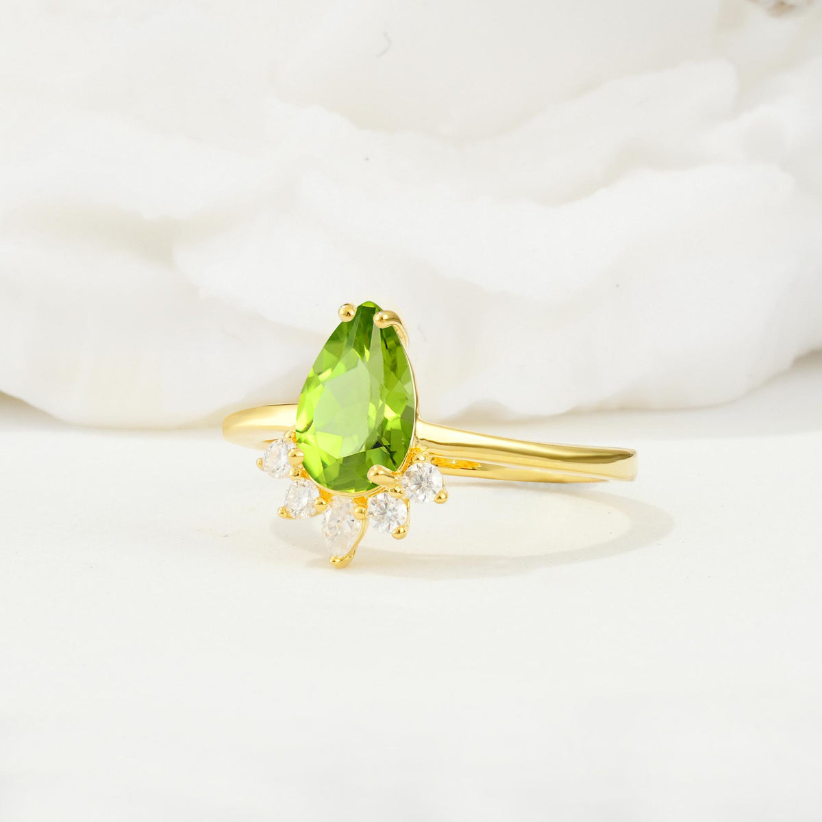 Pear Cut Peridot Crown Engagement Ring with Accent Stones - Additional view