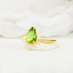 Pear Cut Peridot Crown Engagement Ring with Accent Stones - Additional view