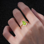 Pear Cut Peridot Crown Engagement Ring with Accent Stones - Additional view