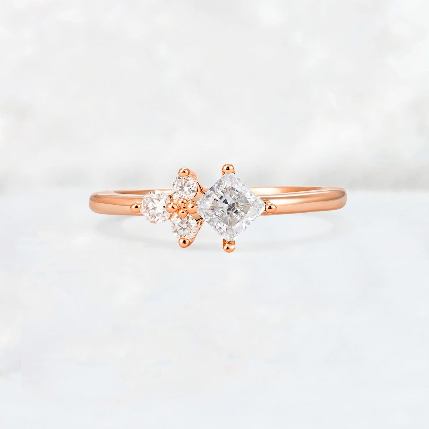 Princess Cut Moissanite Asymmetrical Cluster Side Stone Engagement Ring - Additional view