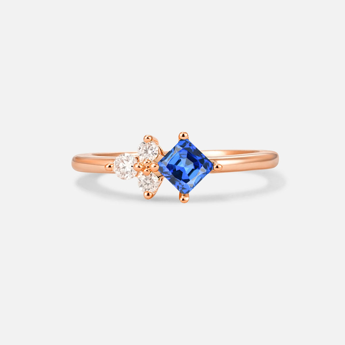Princess Cut Sapphire Asymmetrical Cluster Side Stone Engagement Ring - Additional view