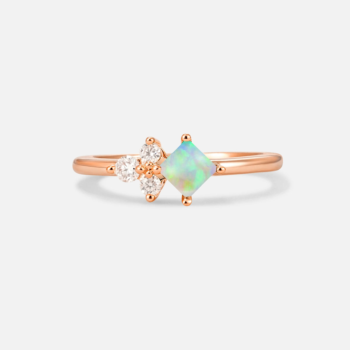 Princess Cut Fire Opal Asymmetrical Cluster Side Stone Engagement Ring - Additional view