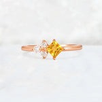 Princess Cut Citrine Asymmetrical Cluster Side Stone Engagement Ring - Additional view