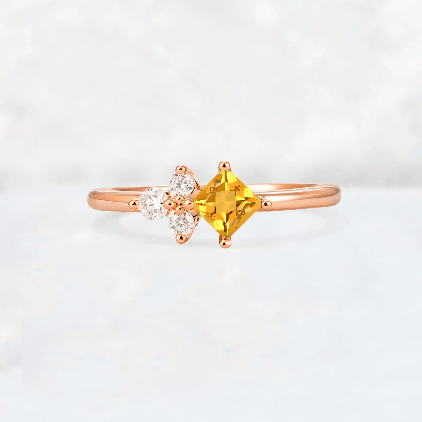 Princess Cut Citrine Asymmetrical Cluster Side Stone Engagement Ring - Additional view