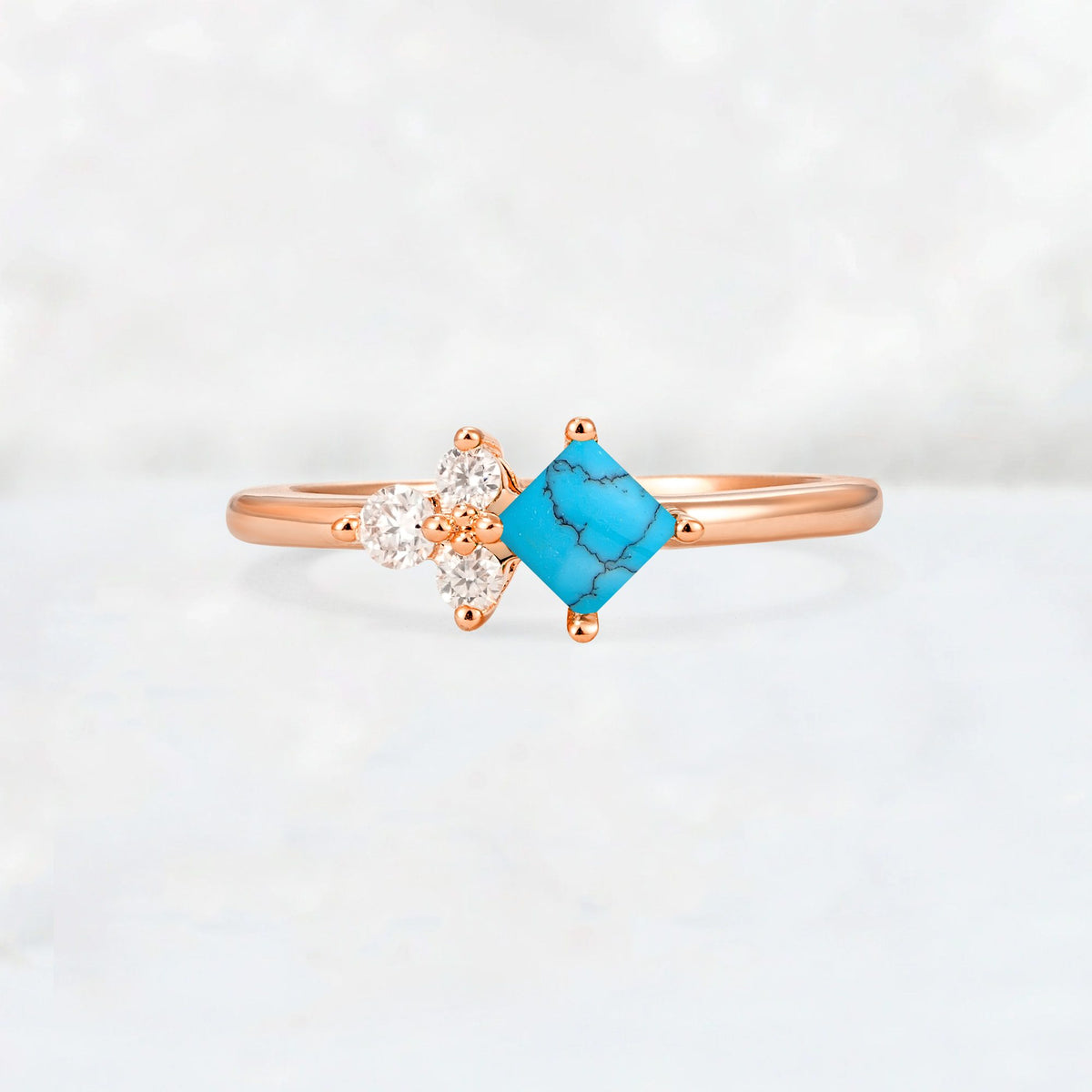 Princess Cut Turquoise Asymmetrical Cluster Side Stone Engagement Ring - Additional view