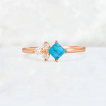 Princess Cut Turquoise Asymmetrical Cluster Side Stone Engagement Ring - Additional view