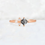 Princess Cut Black Rutilated Quartz Asymmetrical Cluster Side Stone Engagement Ring - Additional view