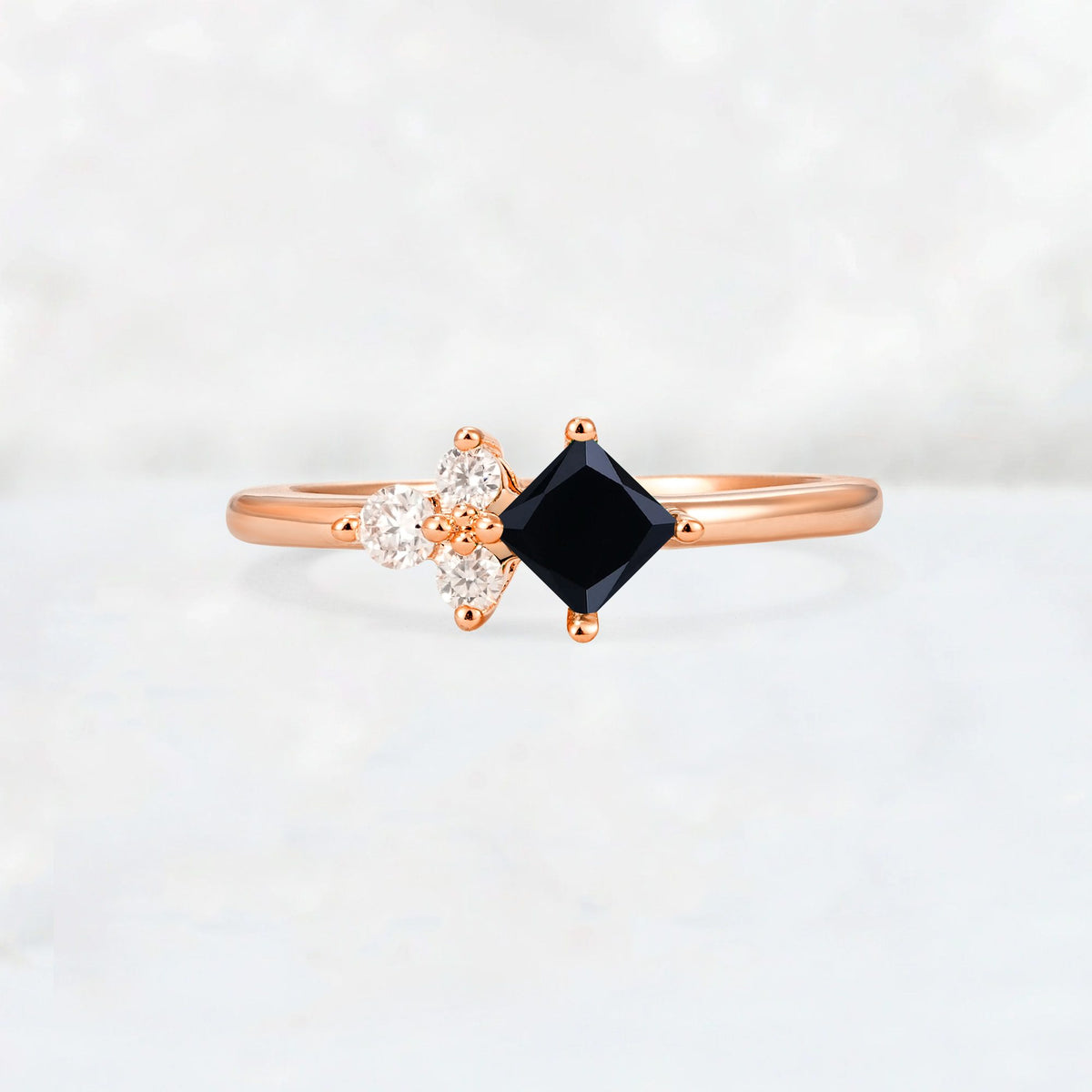 Princess Cut Black Onyx Asymmetrical Cluster Side Stone Engagement Ring - Additional view