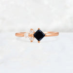 Princess Cut Black Onyx Asymmetrical Cluster Side Stone Engagement Ring - Additional view