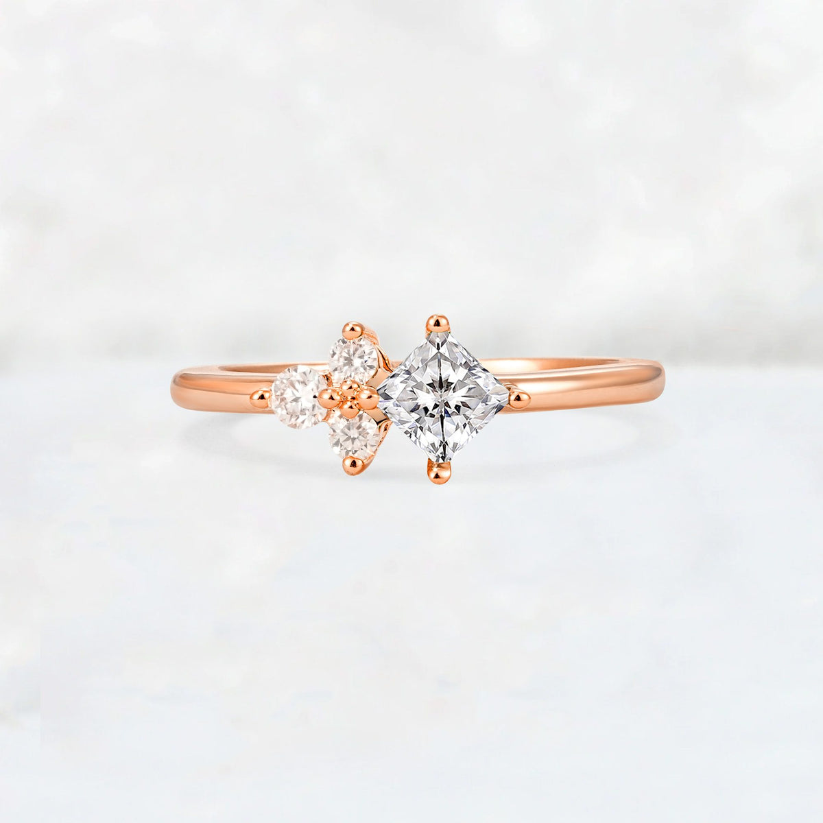Princess Cut Lab Diamond Asymmetrical Cluster Side Stone Engagement Ring - Additional view