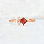 Princess Cut Garnet Asymmetrical Cluster Side Stone Engagement Ring - Additional view