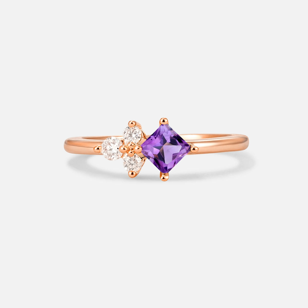 Princess Cut Amethyst Asymmetrical Cluster Side Stone Engagement Ring - Additional view