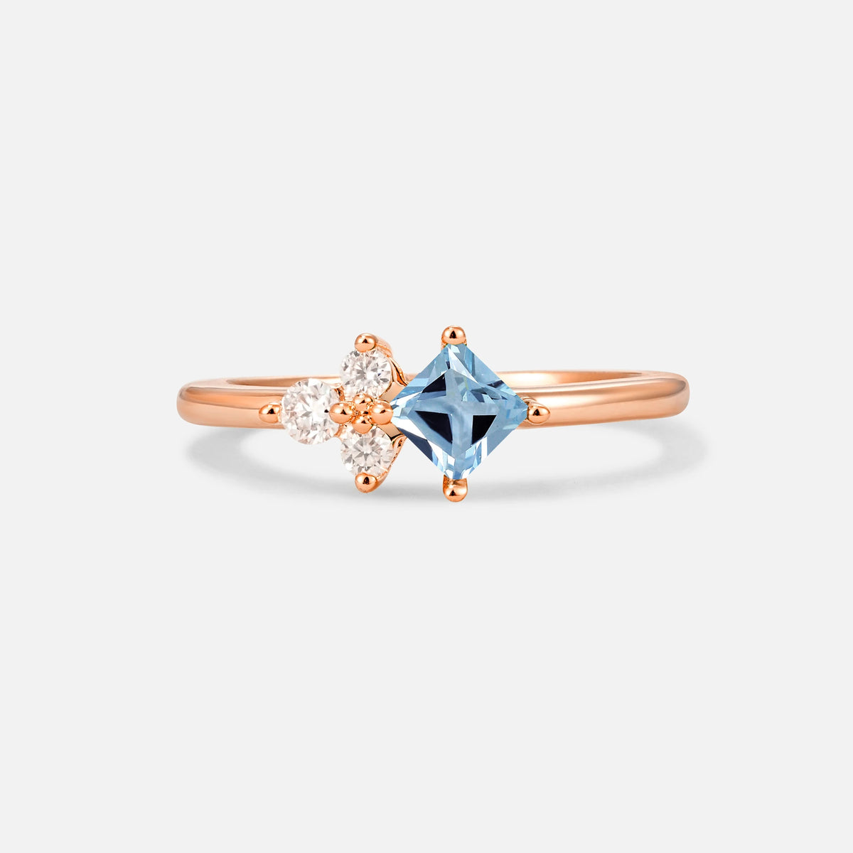 Princess Cut Aquamarine Asymmetrical Cluster Side Stone Engagement Ring - Additional view